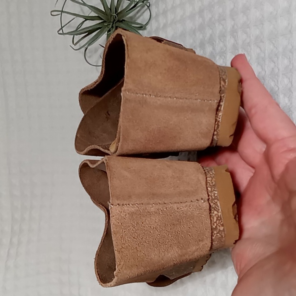 Yokono Tan Suede Cross Band Cork Wedge Mule Size 9 - Picture 8 of 13